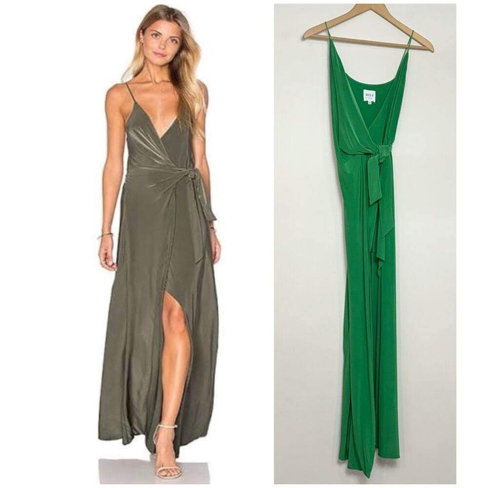 MISA Los Angeles Veronika Spaghetti Strap Wrap Dress in Kelly Green